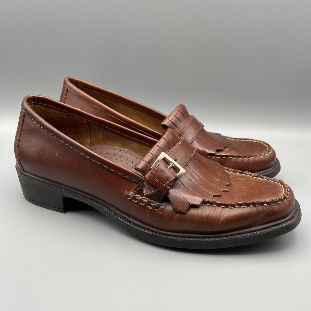 Eastland Rosalie Loafers Size 10 Brown Leather Academia Fringe Buckle Country - Picture 2 of 13